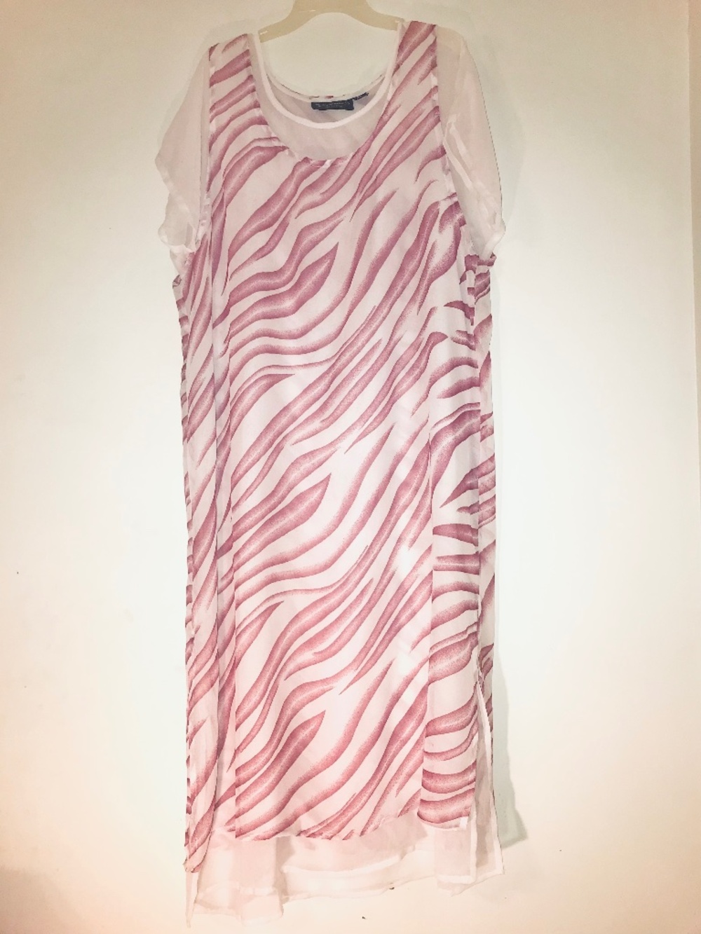 Prianka’s Collection White Pink Striped Sheer Maxi Beach Coverup Dress Plus 1X